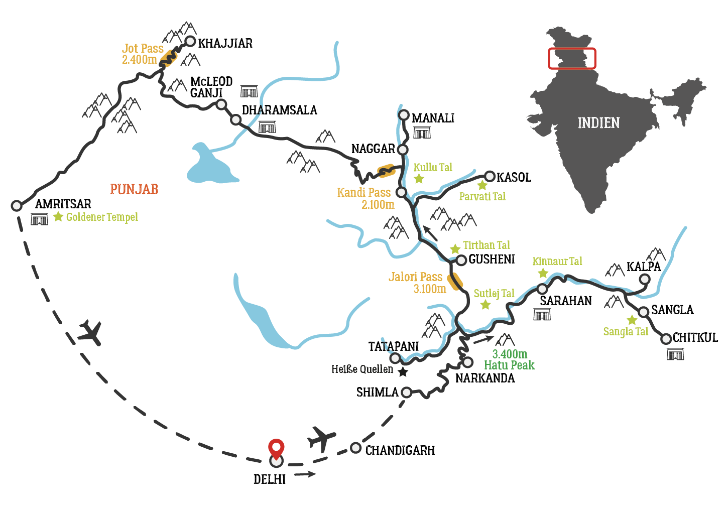 Golden Himalaya Motorradtour Karte