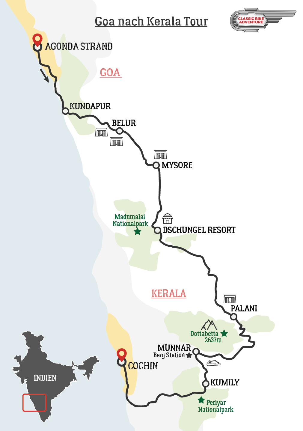 Karte, Von Goa nach Kerala